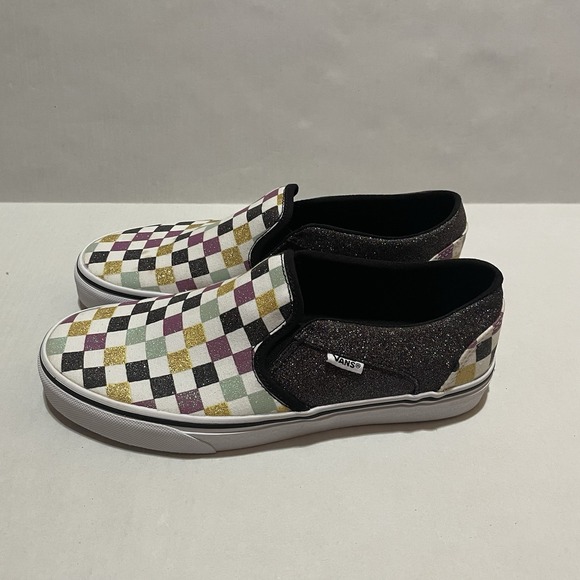 VANS Shoes Womens 9.5 M Asher Checkerboard Glitter Slip On Sneakers Multicolor - Picture 5 of 11